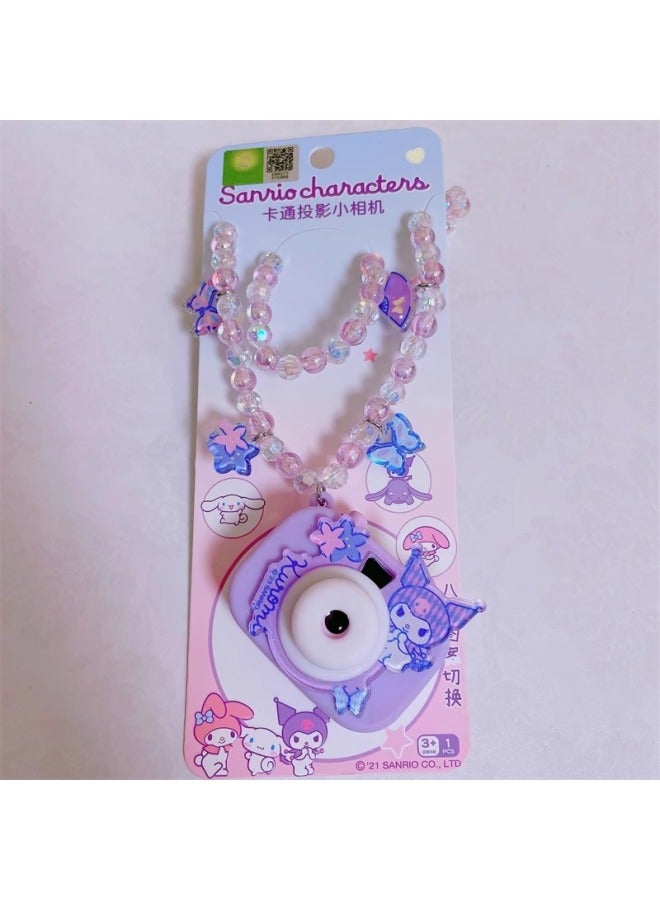 Sanrio Projection Camera Kulomi Necklace Cyber Celebrity Girls Hanging Chain Merlot Strawberry Ball Chain Toy-Color:Kuromi Flower Switch Projection Necklace  - Image 1