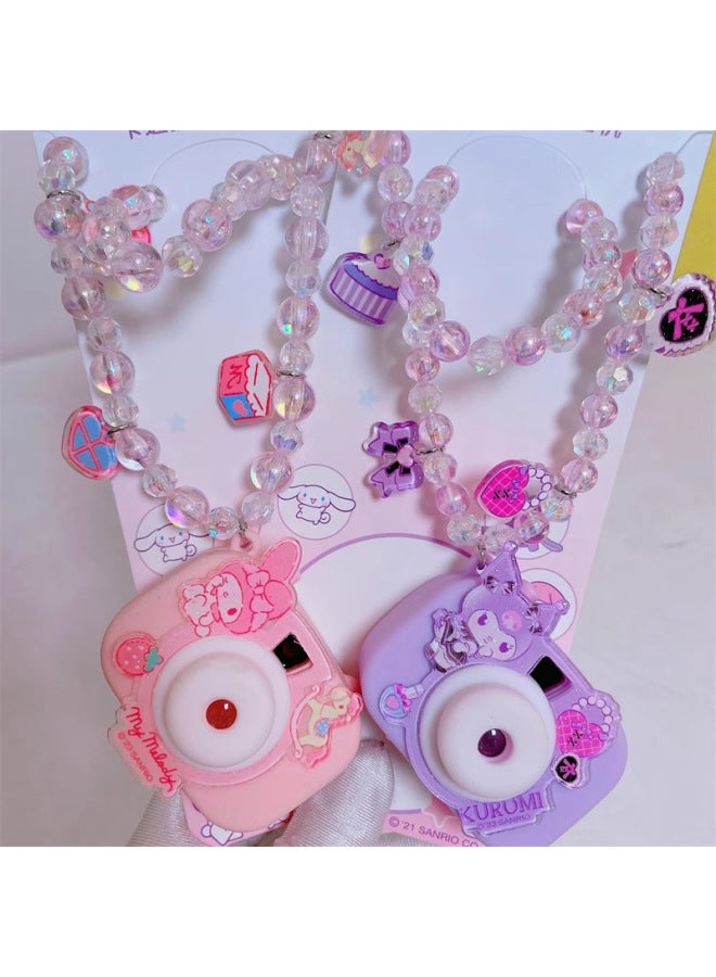 Sanrio Projection Camera Kulomi Necklace Cyber Celebrity Girls Hanging Chain Merlot Strawberry Ball Chain Toy-Color:Kuromi Flower Switch Projection Necklace  - Image 4