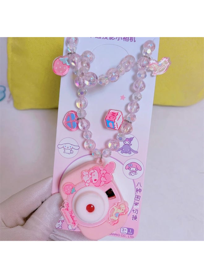 Sanrio Projection Camera Kulomi Necklace Cyber Celebrity Girls Hanging Chain Merlot Strawberry Ball Chain Toy-Color:Kuromi Flower Switch Projection Necklace  - Image 3