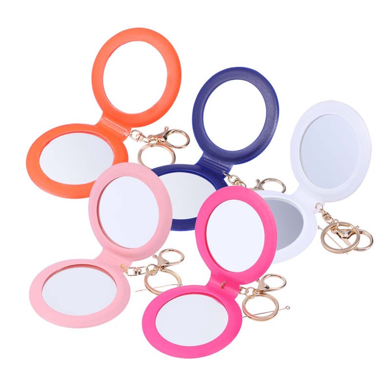 2pcs Mini Pocket Makeup Mirror Cosmetic Compact Mirrors Portable Double Sides PU Leather Frame Make up Mirror for Women (Orange) - Image 1