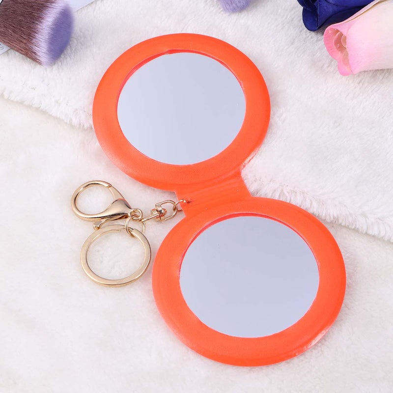 2pcs Mini Pocket Makeup Mirror Cosmetic Compact Mirrors Portable Double Sides PU Leather Frame Make up Mirror for Women (Orange) - Image 4