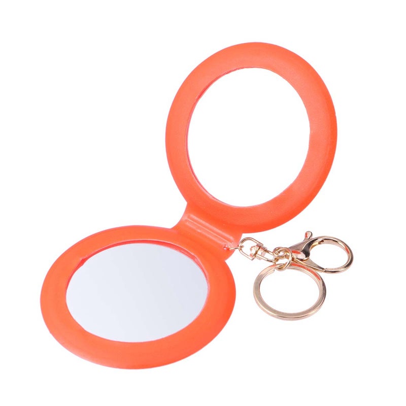 2pcs Mini Pocket Makeup Mirror Cosmetic Compact Mirrors Portable Double Sides PU Leather Frame Make up Mirror for Women (Orange) - Image 2
