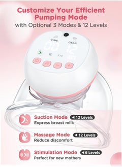 Chixing Electric Wearable Breast Pump with Remote Control - 3 Modes & 12 Levels, Ultra-Quiet (<40dB) Operation Hands-Free Wireless Breast Pumps  - Image 2