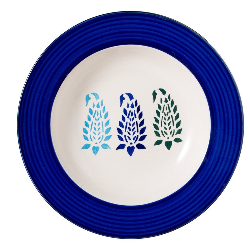 Caffeine Ceramic Handmade Stoneware Blue Boota Soup Plate/Pasta Plate 9 Inch Dishwasher & Microwave Safe - Image 4