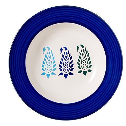 Caffeine Ceramic Handmade Stoneware Blue Boota Soup Plate/Pasta Plate 9 Inch Dishwasher & Microwave Safe - Image 1