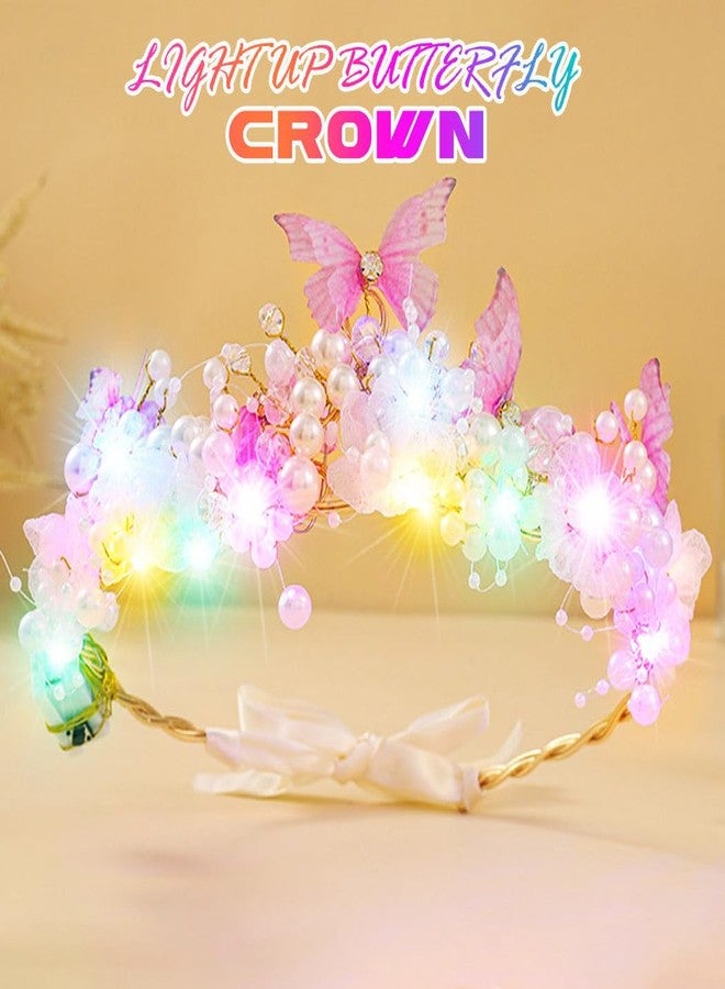 Catery Light Up Butterfly Tiara Flower Crown Fairy Princess Headband for Girls - Image 2