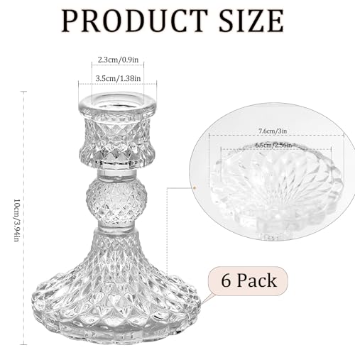AUMAYCO 6 Pack Glass Taper Candlestick Holders, Clear Candlestick Holders, 4" H Crystal Candle Holders Decorative Candle Stand Centerpiece for Wedding, Festival, Dinning Party Table Decor - Image 2