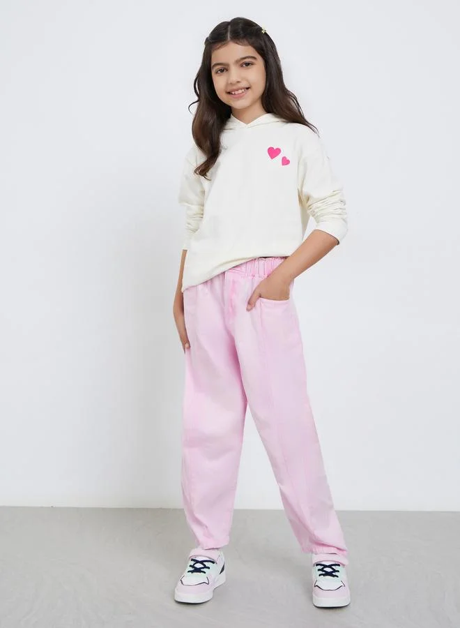 Styli Styli Teens Off White Relaxed Fit Heart Print Hoodie