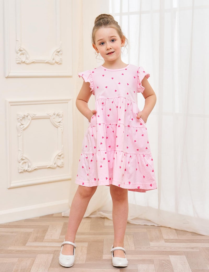 Bumeex Toddler Girl's Dresses Clothes Summer Valentines Day Outfits Cotton Midi Ruffle Tank Sleeveless Sundress Clothing with Pockets Pink Hearts 2t - Image 3