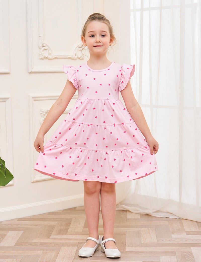 Bumeex Toddler Girl's Dresses Clothes Summer Valentines Day Outfits Cotton Midi Ruffle Tank Sleeveless Sundress Clothing with Pockets Pink Hearts 2t - Image 5