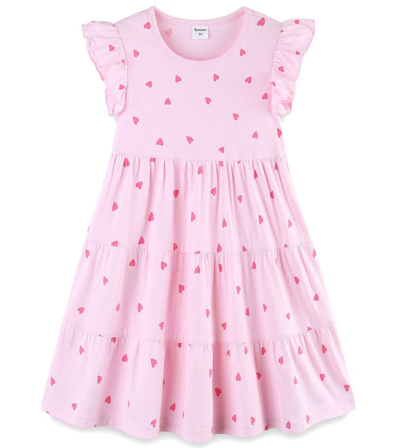Bumeex Toddler Girl's Dresses Clothes Summer Valentines Day Outfits Cotton Midi Ruffle Tank Sleeveless Sundress Clothing with Pockets Pink Hearts 2t - Image 1