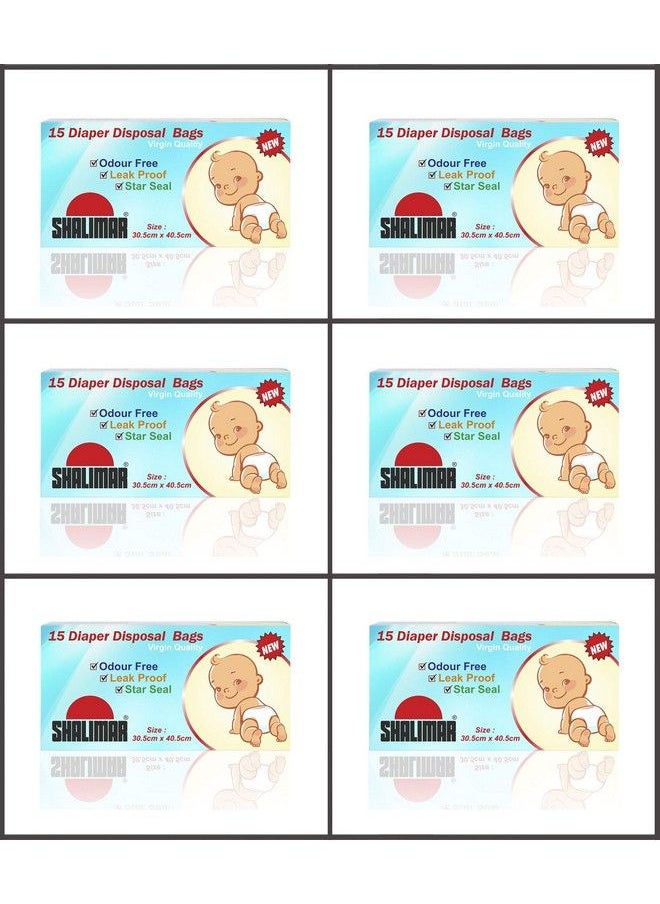 shalimar - Baby Diaper Disposable;Nappy Bag Size 30.5 Cm X 40.5 Cm 6 Rolls (90 Bags) - Image 1