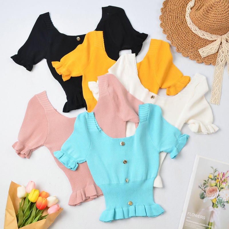 Real S Short Top Summer Short-Sleeved T-Shirt For Women Ins Trend Popular Slim Tight Knitted - Image 2