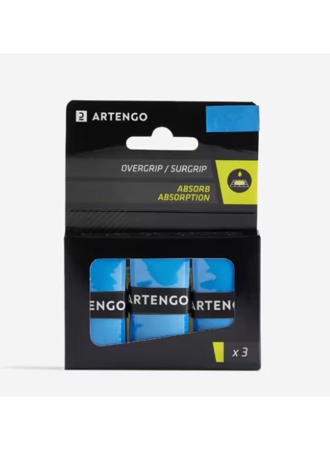ARTENGO Absorbent Tennis Overgrip Tri-Pack – Blue – Moisture-Wicking, Non-Slip Grip Tape for Enhanced Control and Comfort - Image 1