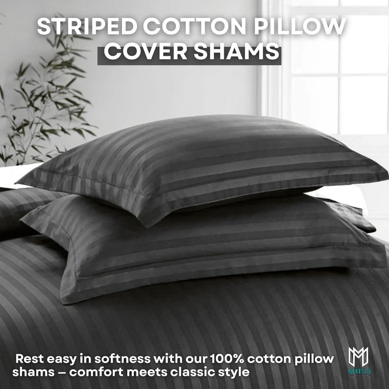 MUSA MUSA® Striped Cotton Pillow Covers – Soft, Breathable & Hotel-Inspired Pillow Covers with Envelope Closure | Elegant 5cm Oxford Frame Design for Bedroom & Home Décor (2, Grey, 50 x 65cm) - Image 3