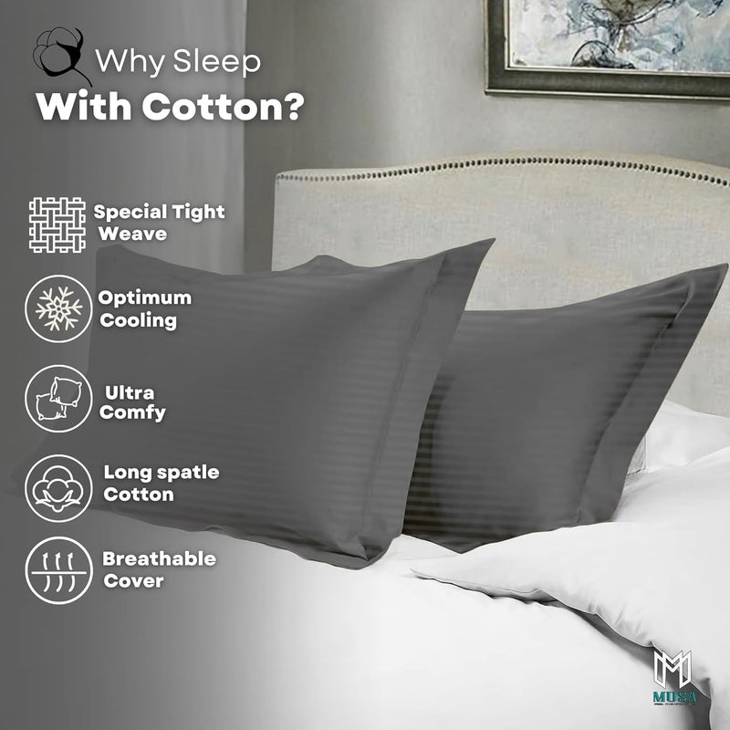 MUSA MUSA® Striped Cotton Pillow Covers – Soft, Breathable & Hotel-Inspired Pillow Covers with Envelope Closure | Elegant 5cm Oxford Frame Design for Bedroom & Home Décor (2, Grey, 50 x 65cm) - Image 4