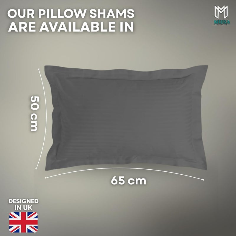 MUSA MUSA® Striped Cotton Pillow Covers – Soft, Breathable & Hotel-Inspired Pillow Covers with Envelope Closure | Elegant 5cm Oxford Frame Design for Bedroom & Home Décor (2, Grey, 50 x 65cm) - Image 2