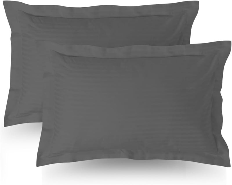 MUSA MUSA® Striped Cotton Pillow Covers – Soft, Breathable & Hotel-Inspired Pillow Covers with Envelope Closure | Elegant 5cm Oxford Frame Design for Bedroom & Home Décor (2, Grey, 50 x 65cm) - Image 1