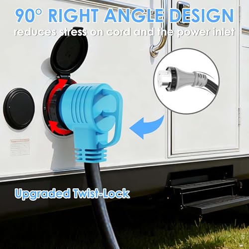 CircleCord UL Listed 50 Amp 25 Feet RV/Generator Cord with 90° Right Angle Locking Connector, Heavy Duty 6/3+8/1 Gauge STW Wire, 14-50P to SS2-50R for RV Camper Trailer and Generator to House - Image 2