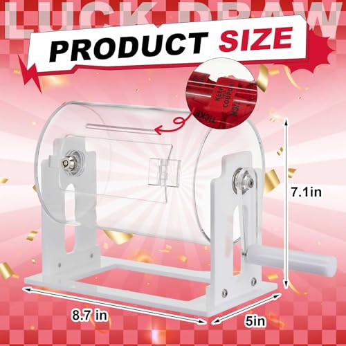 Leinuosen Acrylic Raffle Drum, 8.7 x 5 x 7 Inches Clear Raffle Tickets Spinner Cage with Shaking Hand, Transparent Ticket Spinner Box for Prize Draw Games Balls(Cylindrical, White) - Image 2