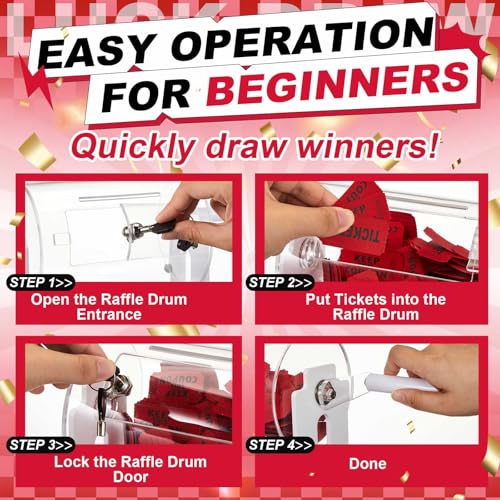 Leinuosen Acrylic Raffle Drum, 8.7 x 5 x 7 Inches Clear Raffle Tickets Spinner Cage with Shaking Hand, Transparent Ticket Spinner Box for Prize Draw Games Balls(Cylindrical, White) - Image 3