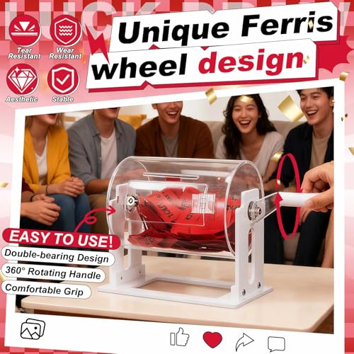 Leinuosen Acrylic Raffle Drum, 8.7 x 5 x 7 Inches Clear Raffle Tickets Spinner Cage with Shaking Hand, Transparent Ticket Spinner Box for Prize Draw Games Balls(Cylindrical, White) - Image 4