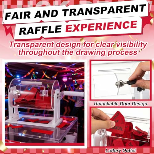 Leinuosen Acrylic Raffle Drum, 8.7 x 5 x 7 Inches Clear Raffle Tickets Spinner Cage with Shaking Hand, Transparent Ticket Spinner Box for Prize Draw Games Balls(Cylindrical, White) - Image 5