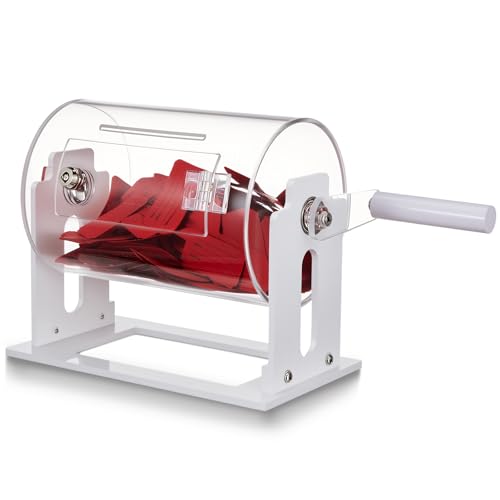 Leinuosen Acrylic Raffle Drum, 8.7 x 5 x 7 Inches Clear Raffle Tickets Spinner Cage with Shaking Hand, Transparent Ticket Spinner Box for Prize Draw Games Balls(Cylindrical, White) - Image 1