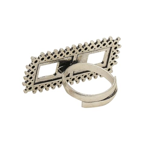 Voylla Women Multi-Coloured Silver-Plated Enamelled Mirror Design Finger Ring - Image 5