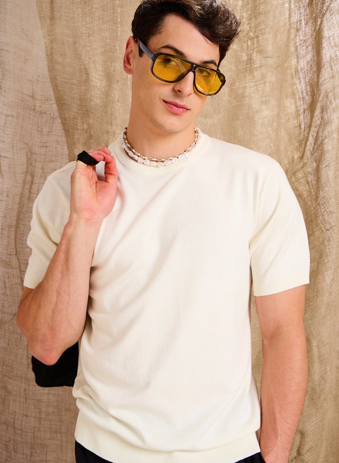 Mascln Sassafras Beige Premium Knit Short Sleeve T-Shirt - Image 1