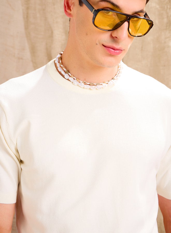 Mascln Sassafras Beige Premium Knit Short Sleeve T-Shirt - Image 4