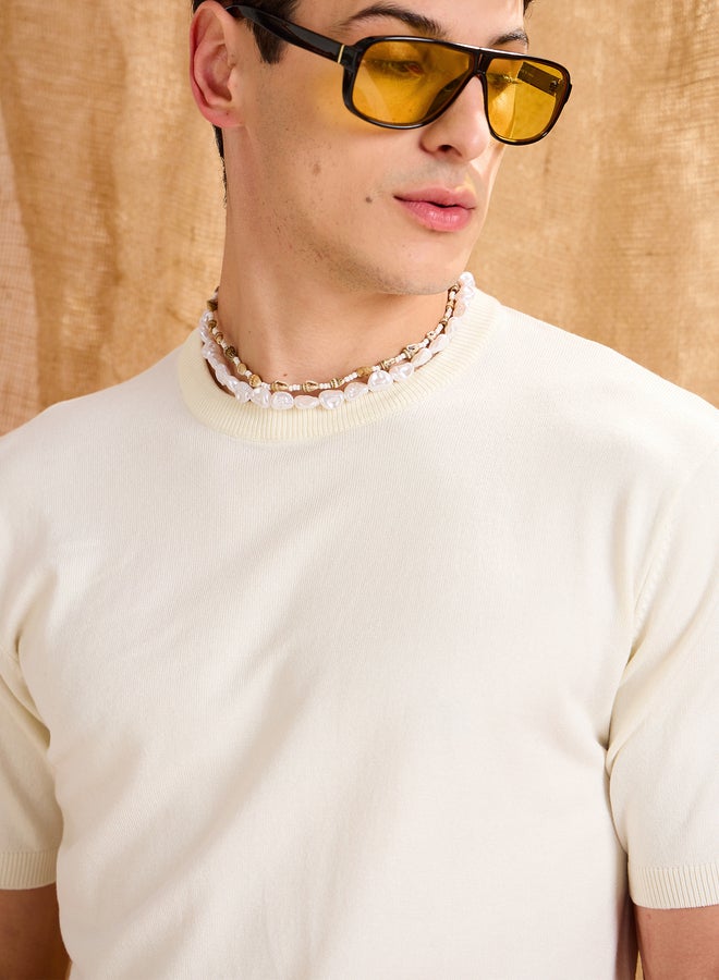 Mascln Sassafras Beige Premium Knit Short Sleeve T-Shirt - Image 2