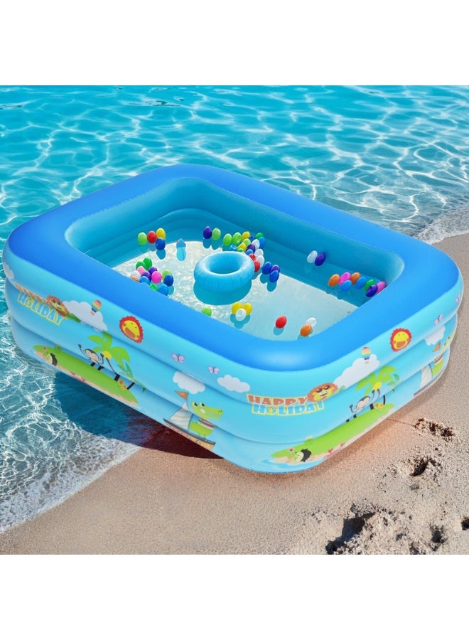 Inflatable Pool with Inflatable Soft Floor, Kiddie Pool Ocean World Kids Swimming Blow Up Pool for Kids, Backyard, Garden, Outdoor, Party, 1.5m  - Image 1