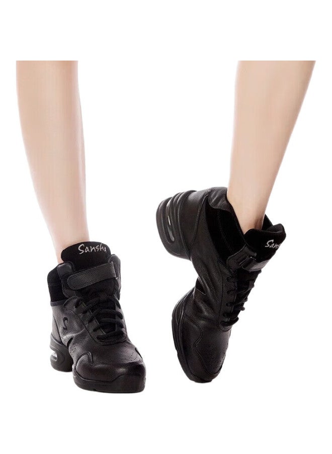 Sansha Sports Dance Shoes, Leather Upper, Air Cushion, Modern Dance Shoes, High-Top Shoes, Square Dance Shoes, H52Lpi, Black, Size 39 - Image 1