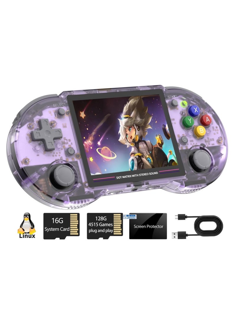 ANBERNIC  RG353PS Retro Handheld Game Console, Single Linux System with RK3566 Chip, 3.5 Inch IPS Screen, Transparent Purple Color, Includes Preinstalled 128G TF Card with 4519 Games - Image 1