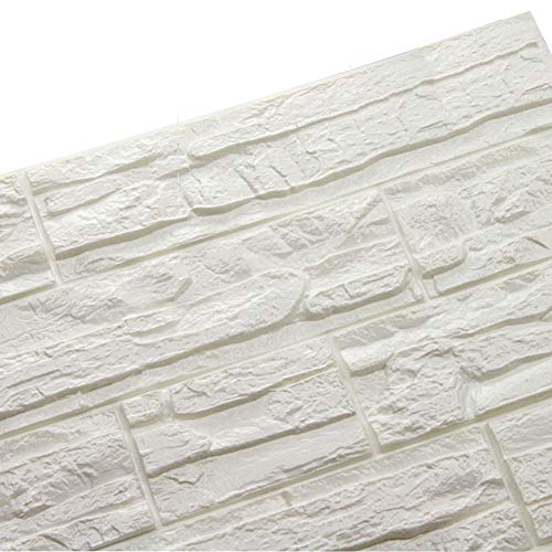 NHSUNRAY 3D Brick Textured Pattern Wall Panels Wallpaper Self-Adhesive PE Foam Waterproof Modern Style for Living Room Bedroom Kitchen Wall Covering Background Decoration 12PCS=46.5SQ.FT(12PCS, White) - Image 1