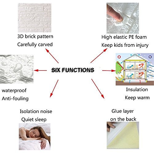 NHSUNRAY 3D Brick Textured Pattern Wall Panels Wallpaper Self-Adhesive PE Foam Waterproof Modern Style for Living Room Bedroom Kitchen Wall Covering Background Decoration 12PCS=46.5SQ.FT(12PCS, White) - Image 5