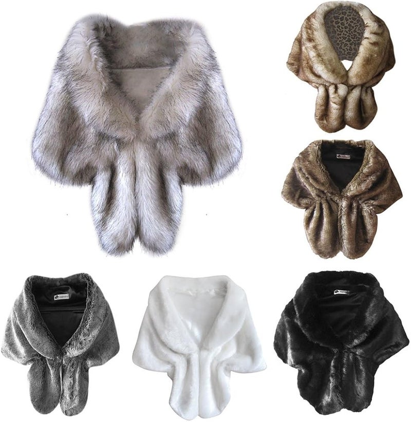 woobles Women's Faux Fur Shawl Wrap Cape for Wedding Party Show - Image 3