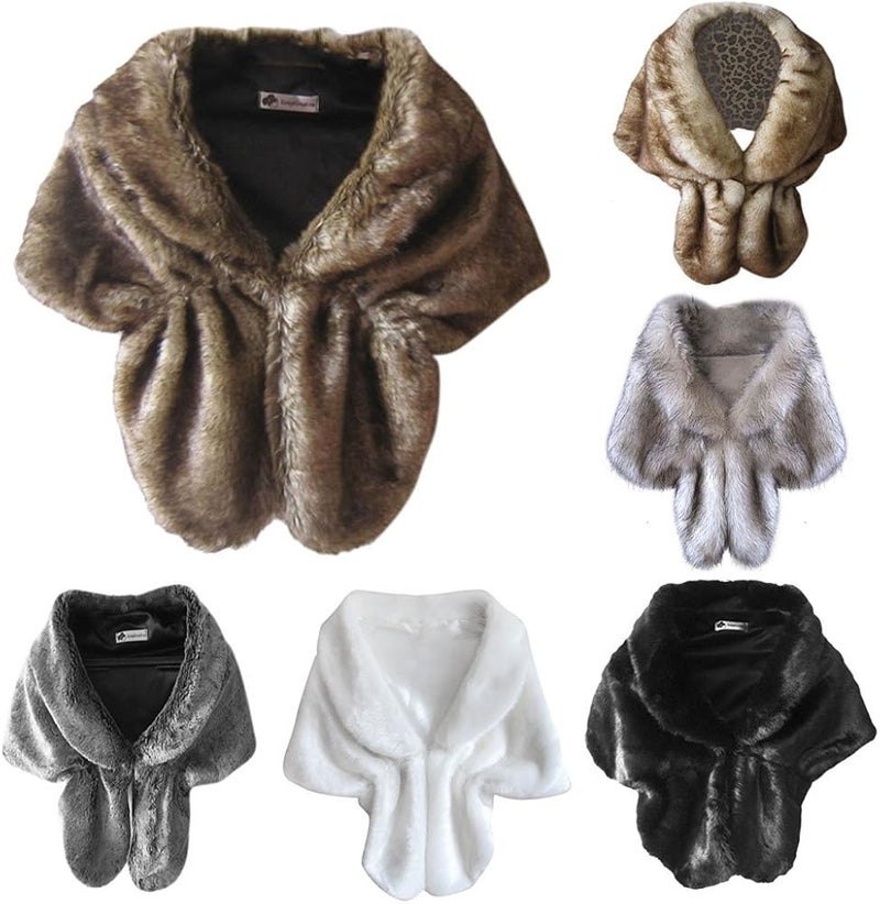 woobles Women's Faux Fur Shawl Wrap Cape for Wedding Party Show - Image 2