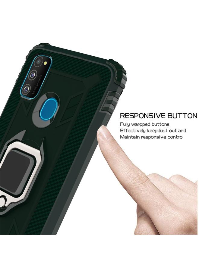 زبون جراب لهاتف Galaxy M30s، جراب واقٍ من ألياف الكربون مع حامل حلقي يدور 360 درجة - Image 4