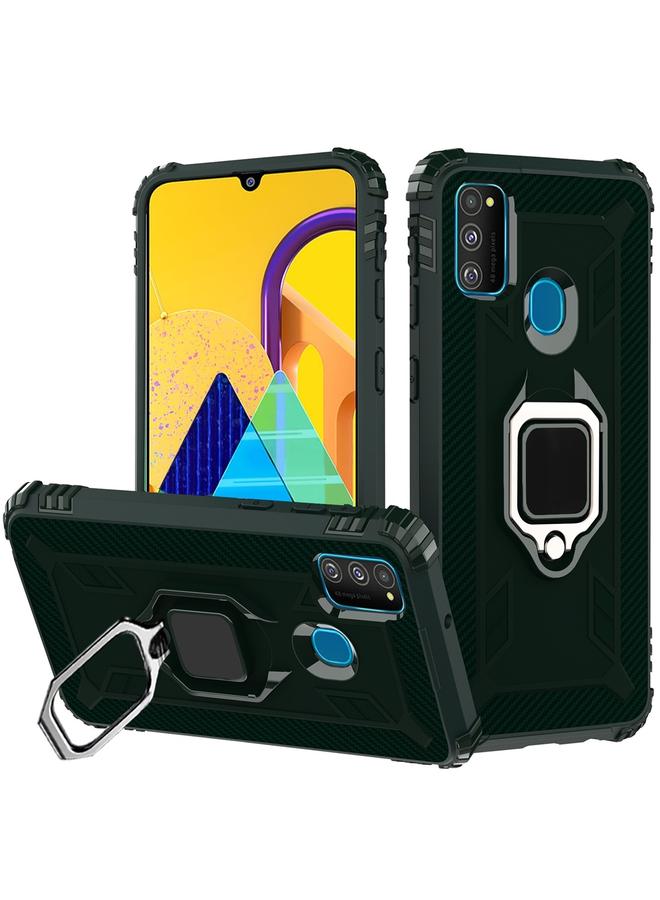 زبون جراب لهاتف Galaxy M30s، جراب واقٍ من ألياف الكربون مع حامل حلقي يدور 360 درجة - Image 1