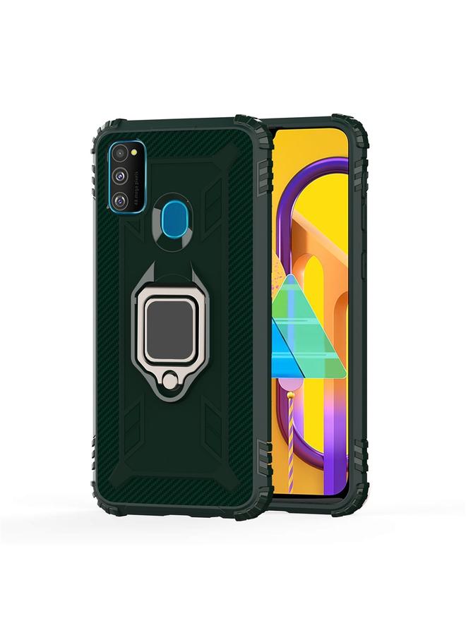 زبون جراب لهاتف Galaxy M30s، جراب واقٍ من ألياف الكربون مع حامل حلقي يدور 360 درجة - Image 2
