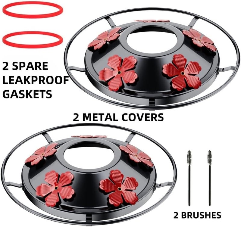 WOSIBO 2 Pack Hummingbird Feeder Bottom Base Large Metal Covers with 2Pcs Seal Rings and Brushes Hummingbird Feeder Accessories Replacement Part No Nectar Base Compatible with Glass Bottle Base (2, Black) - Image 2