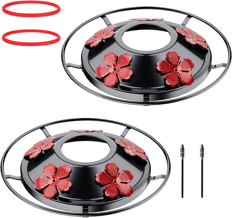 WOSIBO 2 Pack Hummingbird Feeder Bottom Base Large Metal Covers with 2Pcs Seal Rings and Brushes Hummingbird Feeder Accessories Replacement Part No Nectar Base Compatible with Glass Bottle Base (2, Black) - Image 1