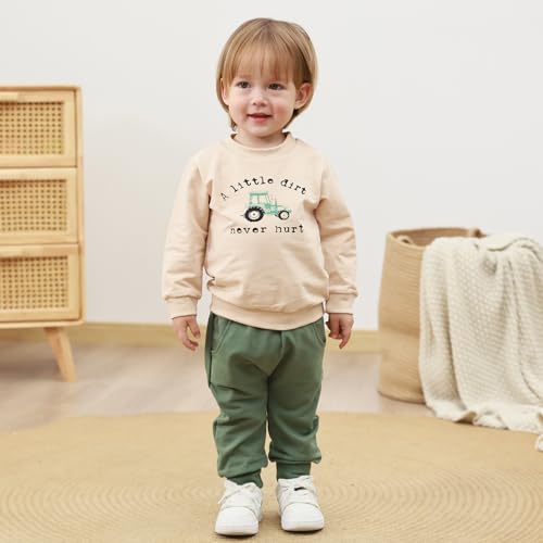 Yvowming Baby Boy Clothes Fall Clothes Truck Print Long Sleeve Pullover Tops + Pant Sets Toddler Winter Outfits (Khaki, 2-3T) - Image 2