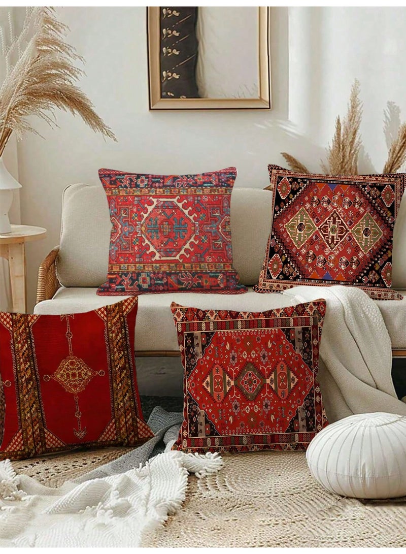 Cushion cover set of 4 pieces, bohemian design, bright and solid colors, size 45 cm x 45 cm, without filling - Image 1
