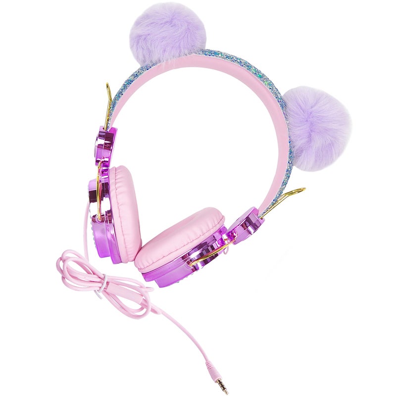 Children Headset Rhinestone Glitter Furry Kids Headphones with Mic - Image 5