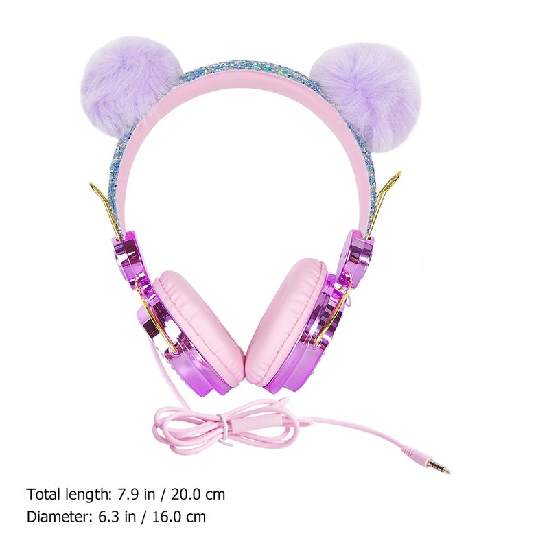 Children Headset Rhinestone Glitter Furry Kids Headphones with Mic - Image 2