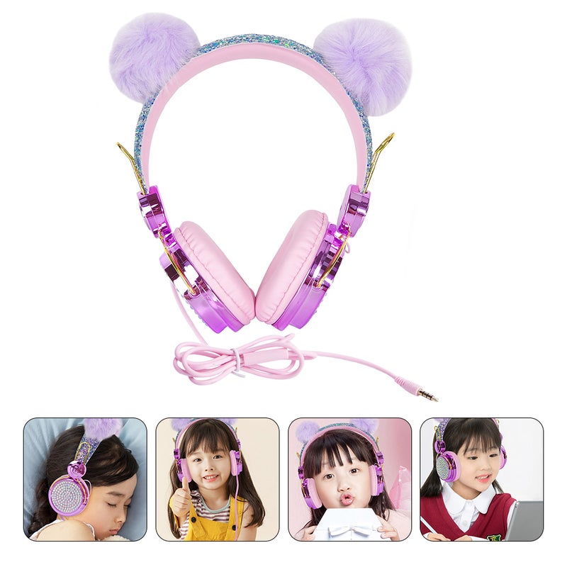 Children Headset Rhinestone Glitter Furry Kids Headphones with Mic - Image 4