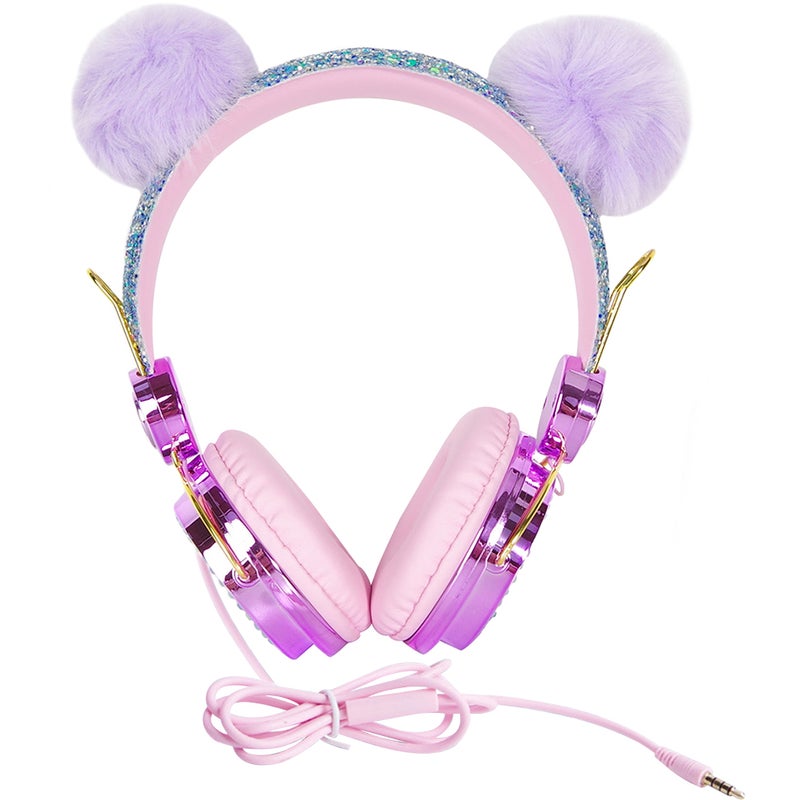 Children Headset Rhinestone Glitter Furry Kids Headphones with Mic - Image 1